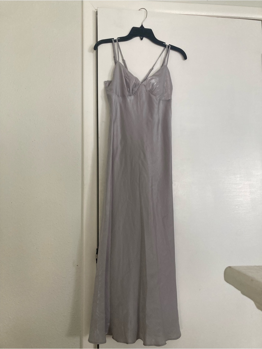Iridescent liquid silver slip dress